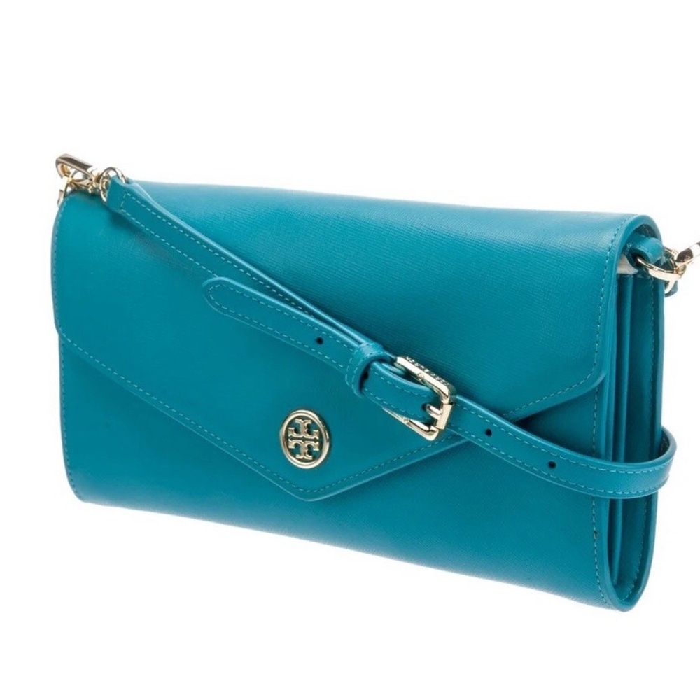 Tory Burch Teal Leather Crossbody Wallet